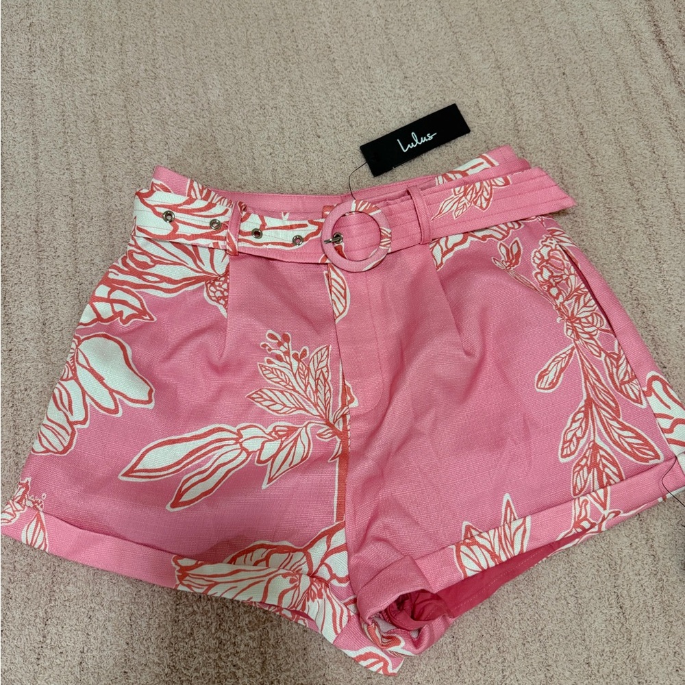 Lulus Pink Floral High Waist Shorts